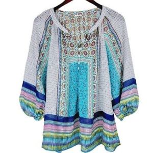 fig and flower  sheer multicolored boho blouse Women’s Size Medium